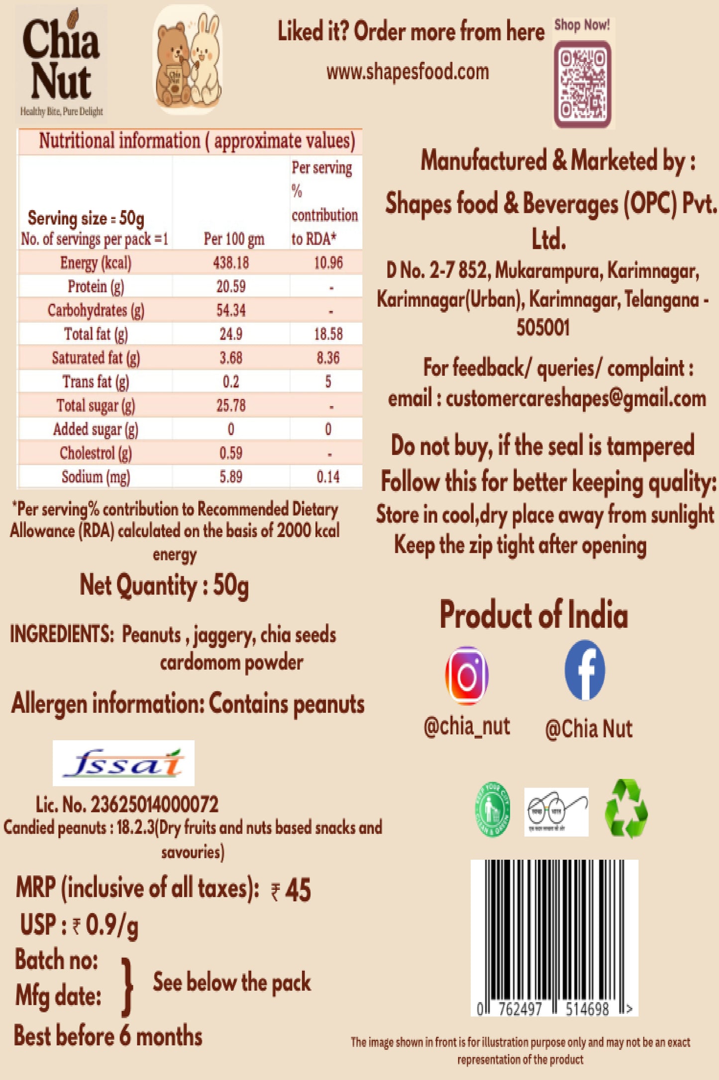 Chia Nut - Healthy Bites, Pure delight